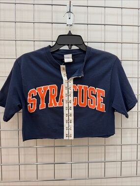 Syracuse Navy Cropped Upcycled T-shirt w/ Orange Logo